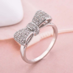 Quality Sterling Silver Plated White Zirconia Bow-knot Ring