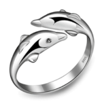 Quality Sterling Silver Filled Double Dolphin Adjustable Ring (Size 6-8)