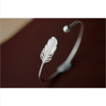 Sterling Silver Plated Geometric Feather Bangle