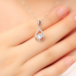 Sterling Silver Plated Zirconia Water Drop Pendant Choker