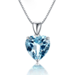 Sterling Silver Plated Aquamarine Heart Pendant Necklace