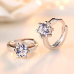 Sterling Silver Plated Six Claws Crystal Hoop Earrings