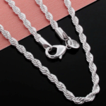 Silver Plated Stainless Steel Twisted Rope Necklace
