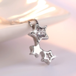Sterling Silver Plated Triple Star Pendant Necklace (SKU - 6450)