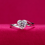 Sterling Silver Plated Adjustable Zirconia Heart Ring (Size 6-7)