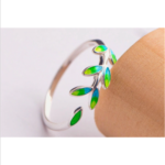 Silver Plated Green Enamel Olive Leaf Adjustable Ring (Size 5-7)