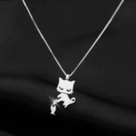 Sterling Silver Plated Cat & Fish Gloss Necklace