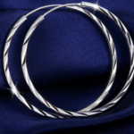 Sterling Silver Plated Patterned Hoop Earrings (5cm)