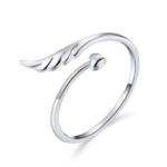 Delicate 925 Sterling Silver Heart/Wing Adjustable Ring (Size 7-9)