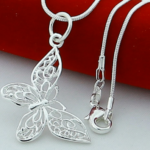 Sterling Silver Plated Hollow Butterfly Pendant Necklace