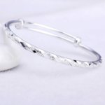 Sterling Silver Plated Swirl Adjustable Bangle