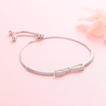 Sterling Silver Plated Crystal Bow-knot Adjustable Tennis Bracelet