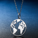 925 Sterling Silver World Map Pendant Necklace
