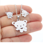 Stainless Steel Little Bear Necklace & Earring Set