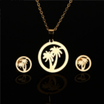 Stainless Steel Palm Tree Necklace & Earring Set