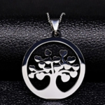 Stainless Steel Tree of Life Heart Pendant Necklace