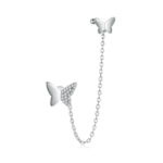 925 Sterling Silver Butterfly Stud/Cuff Chain Earrings