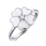 Genuine 925 Sterling Silver White Magnolia Enamel Ring