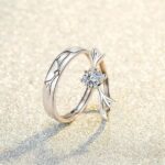 Silver Plated Antler Design Adjustable Zirconia Ring Set (Size 6.5-8)