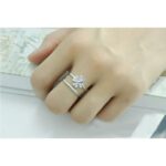 Sterling Silver Plated Lucky Four Leaf Clover Double Layer Zirconia Ring (Size 5-7)