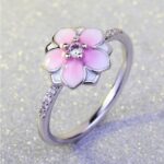 925 Sterling Silver Pink Daisy Cherry Blossom Pandora Ring