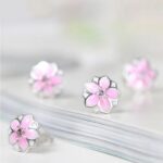 925 Sterling Silver Pink Daisy Cherry Blossom Earrings
