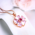 Rose Gold Plated Cherry Blossom Rose Quartz Pendant Necklace