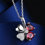 Sterling Silver Plated Red Crystal Zirconia Clover Necklace