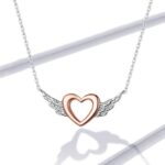 Exquisite Platinum 925 Sterling Silver Angels Heart Pendant Choker