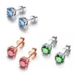 Exquisite 925 Sterling Silver Created Gemstone Stud Earrings