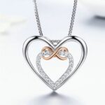 Platinum 925 Sterling Silver Infinity Love Double Heart Zirconia Pendant Choker