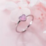 925 Sterling Silver Romantic Pink Opal Heart Adjustable Ring (Size 6-8)