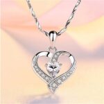 Sterling Silver Plated Crystal Zirconia Heart Pendant Necklace