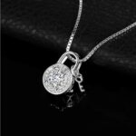 925 Sterling Silver Love Etched Zirconia Padlock/Key Pendant Necklace