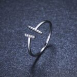 Sterling Silver Plated Double T Zircon Adjustable Ring (Size 6-7.5)