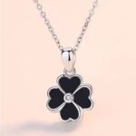 Sterling Silver Plated Lovers Heart Clover Pendant Necklace