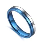 Authentic 4mm Blue & Silver Unisex Tungsten Carbide Ring