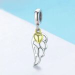 925 Sterling Silver Angel's Golden Heart Wing Pendant/Charm