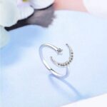 Sterling Silver Plated Zircon Moon & Star Adjustable Ring (Size 6.5-8)