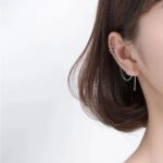 2PC Sterling Silver Plated Long Tassel Heart Cuff Earrings