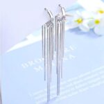 Elegant Sterling Silver Plated Long Tassel Charm Earrings