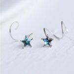 925 Sterling Silver Little Blue Crystal Star Cuff Earrings