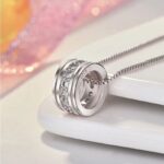 925 Sterling Silver Rotatable Round Zircon Pendant Necklace