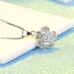Elegant 925 Sterling Silver Zircon Flower Pendant Necklace