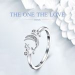 Genuine 925 Sterling Silver Zircon Moon & Stars Adjustable Ring (Size 6-7)