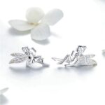 Genuine 925 Sterling Silver Cute Fairy Elves Exquisite Stud Earrings