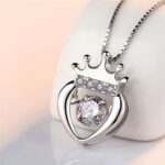 925 Sterling Silver Queen of Heart Dancing Zircon Crown Necklace