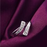 Silver Plated Zirconia Curved Adjustable Ring (Size 7-9)