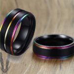 6-8mm Black Stainless Steel Multi-Color Groove Rings