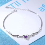 925 Sterling Silver Purple Zirconia Angel Wing Heart Bracelet